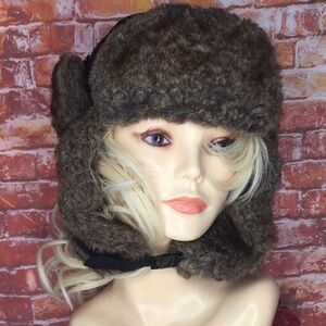 Vintage Eddie Bauer Black and Tan Quilted Faux Fur Trapper Hat